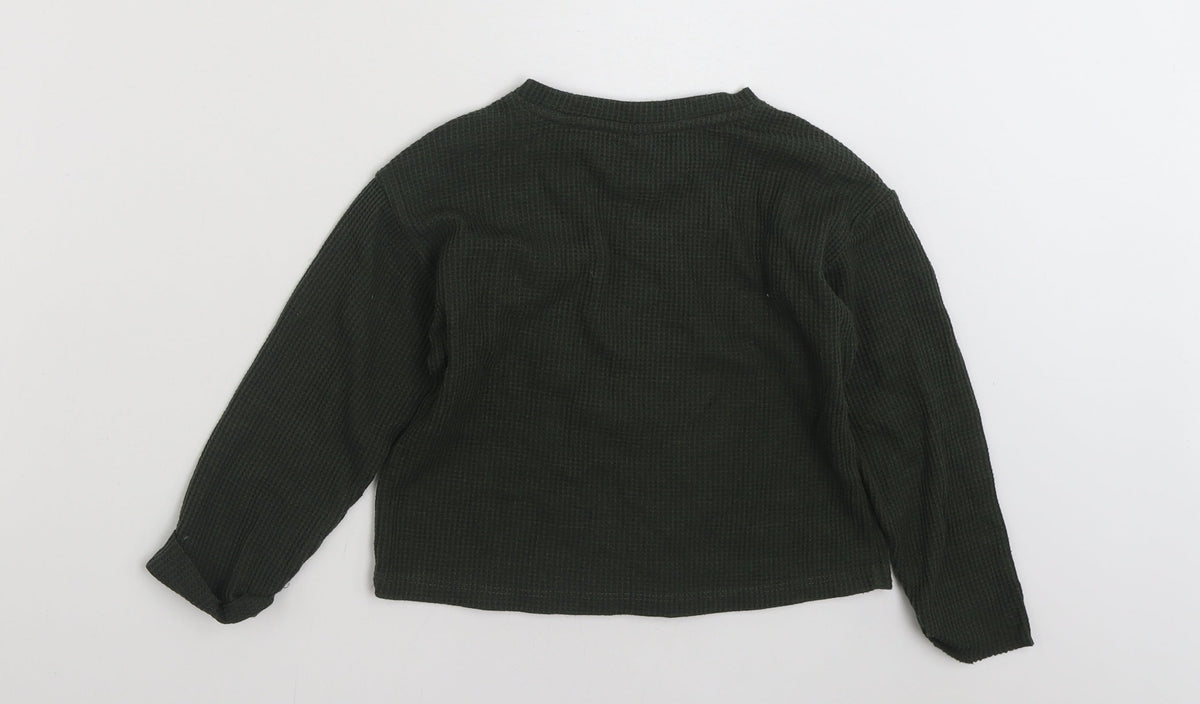 Back view of Zara girls’ green polyester pullover sweatshirt, size 6, years pullover - cropped
