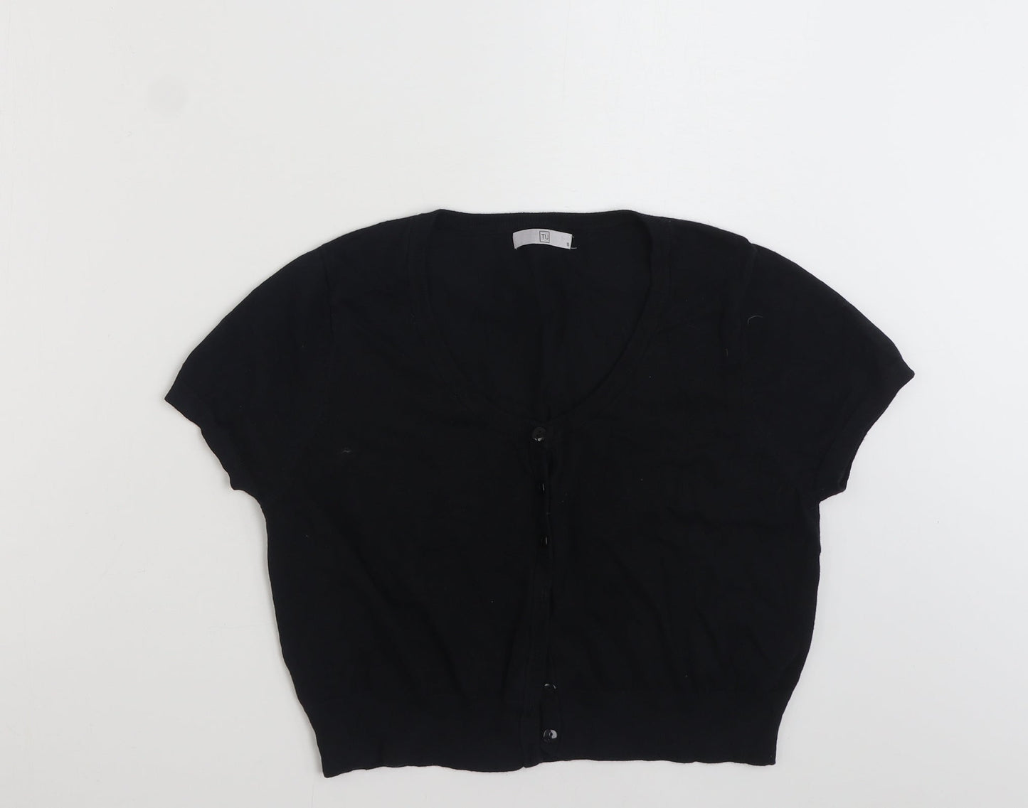 TU Womens Black Scoop Neck  Cotton Cardigan Jumper Size 16