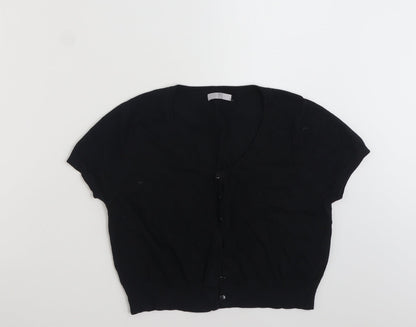 TU Womens Black Scoop Neck  Cotton Cardigan Jumper Size 16