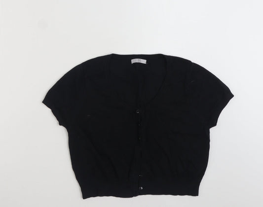 TU Womens Black Scoop Neck  Cotton Cardigan Jumper Size 16