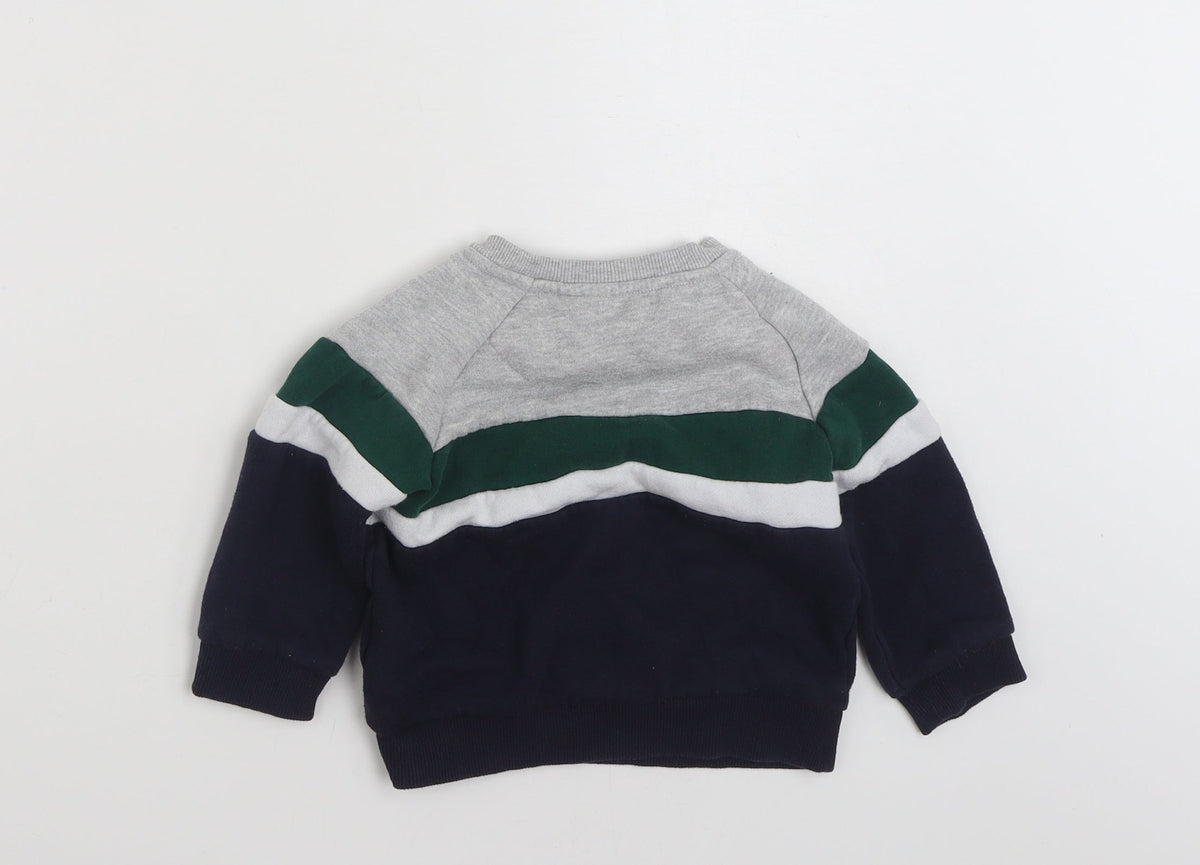 Back view of Primark boys’ multicoloured colourblock cotton pullover sweatshirt, size 2-3, years pullover