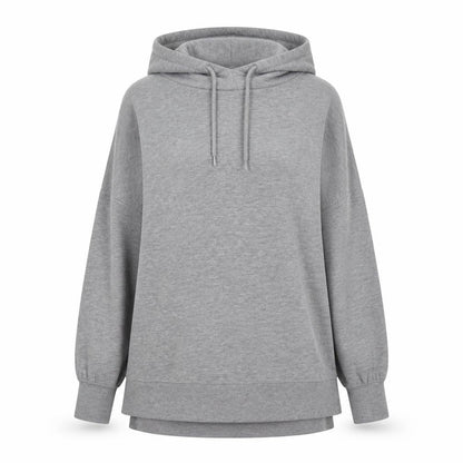 Front view of Dunnes women’s grey polyester pullover hoodie, size S, pullover