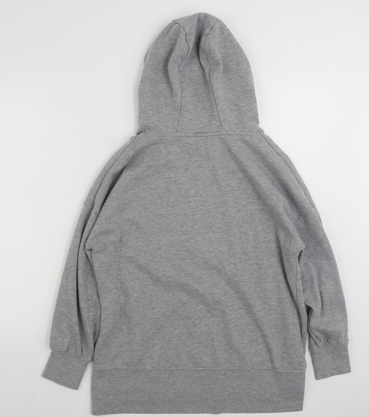 Back view of Dunnes women’s grey polyester pullover hoodie, size S, pullover