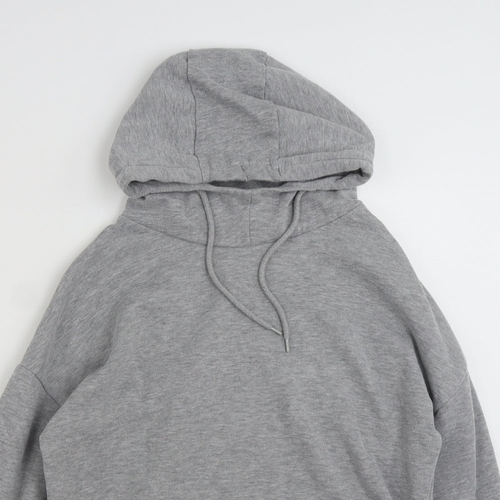 Close-up detail of Dunnes women’s grey polyester pullover hoodie, size S, pullover