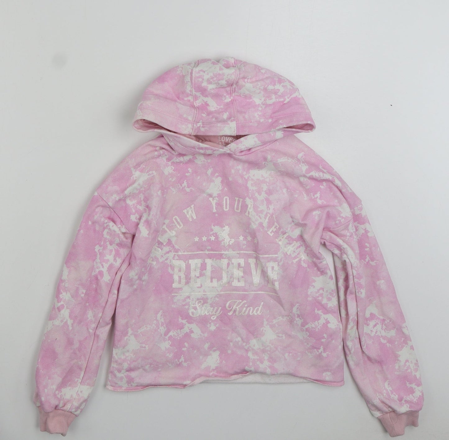 F&F Girls Pink Geometric Cotton Pullover Hoodie Size 9-10 Years  Pullover - Believe
