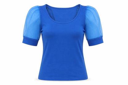 Front view of Gallery women’s blue scoop neck polyester jumper, size UK 8, -, size UK 8/10