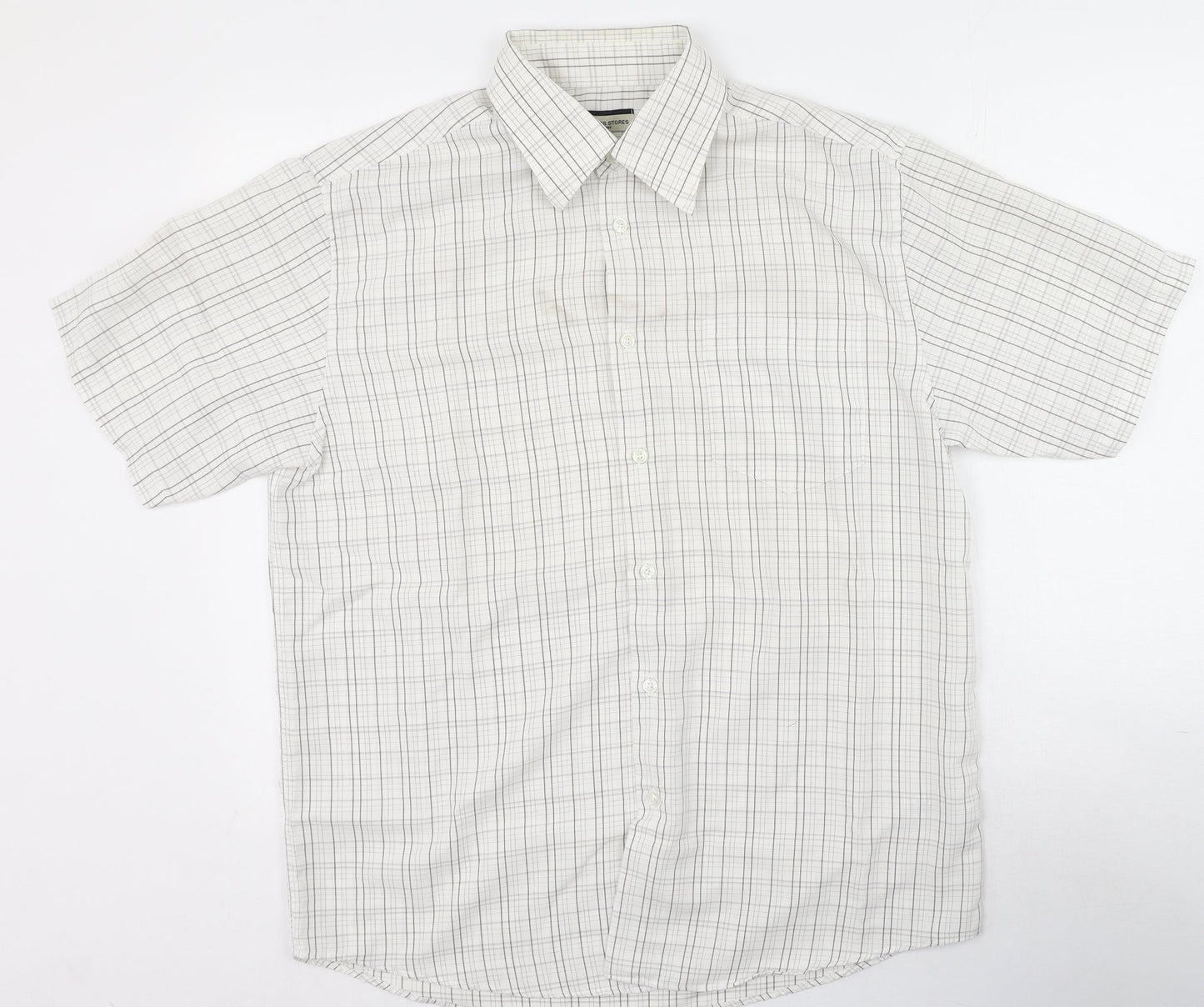 Dunnes Stores Mens White Plaid Polyester  Polo Size L Collared