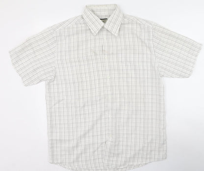 Dunnes Stores Mens White Plaid Polyester  Polo Size L Collared