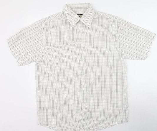Dunnes Stores Mens White Plaid Polyester  Polo Size L Collared