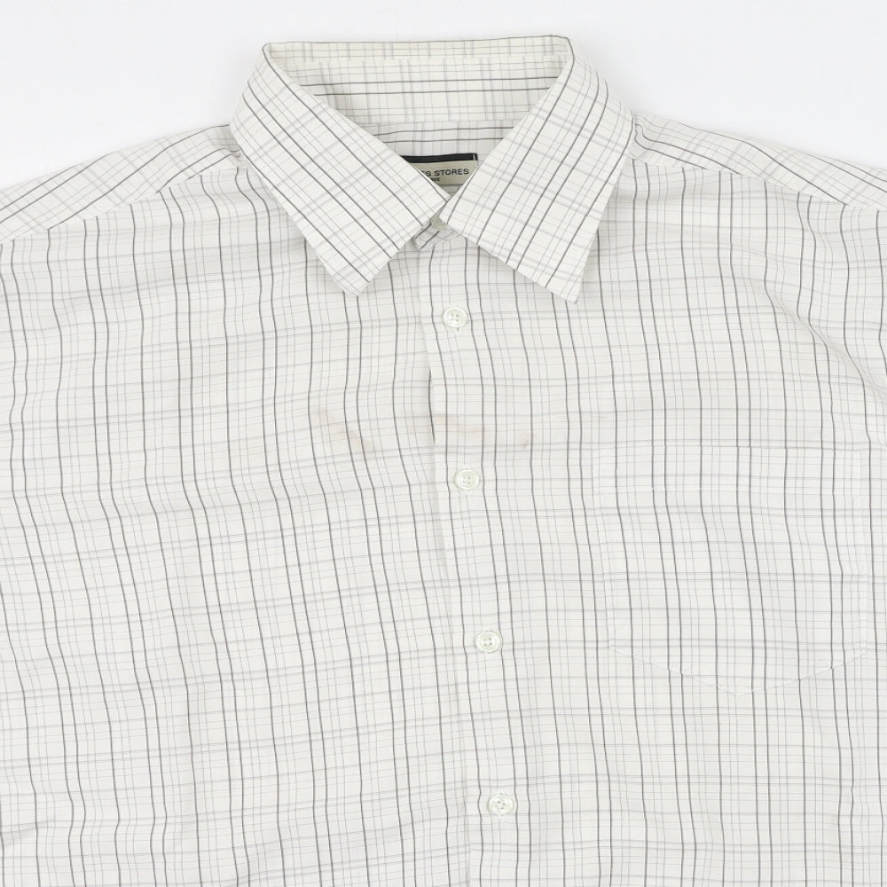 Dunnes Stores Mens White Plaid Polyester  Polo Size L Collared