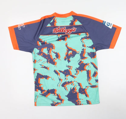 Back view of Masita boys’ blue polyester basic t-shirt, size 4, years roll neck - kellogs