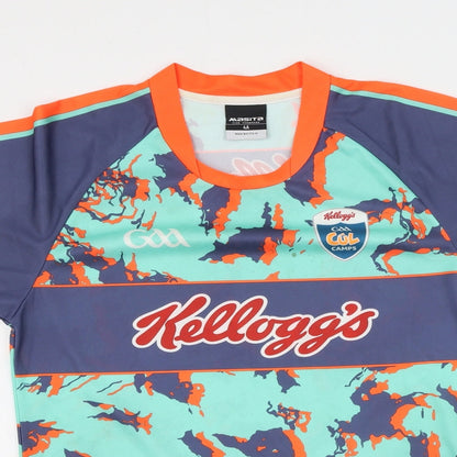 Close-up detail of Masita boys’ blue polyester basic t-shirt, size 4, years roll neck - kellogs