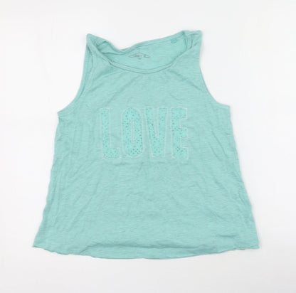 NEXT Girls Green  Cotton Basic Tank Size 13 Years Round Neck  - love