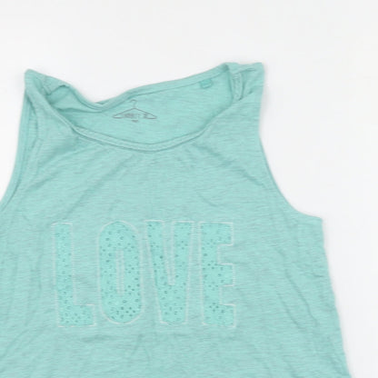 NEXT Girls Green  Cotton Basic Tank Size 13 Years Round Neck  - love