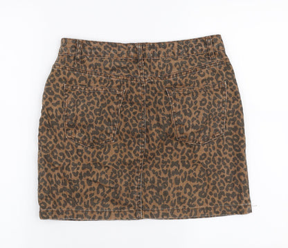 New Look Girls Brown Animal Print Cotton A-Line Skirt Size 14 Years  Regular Zip