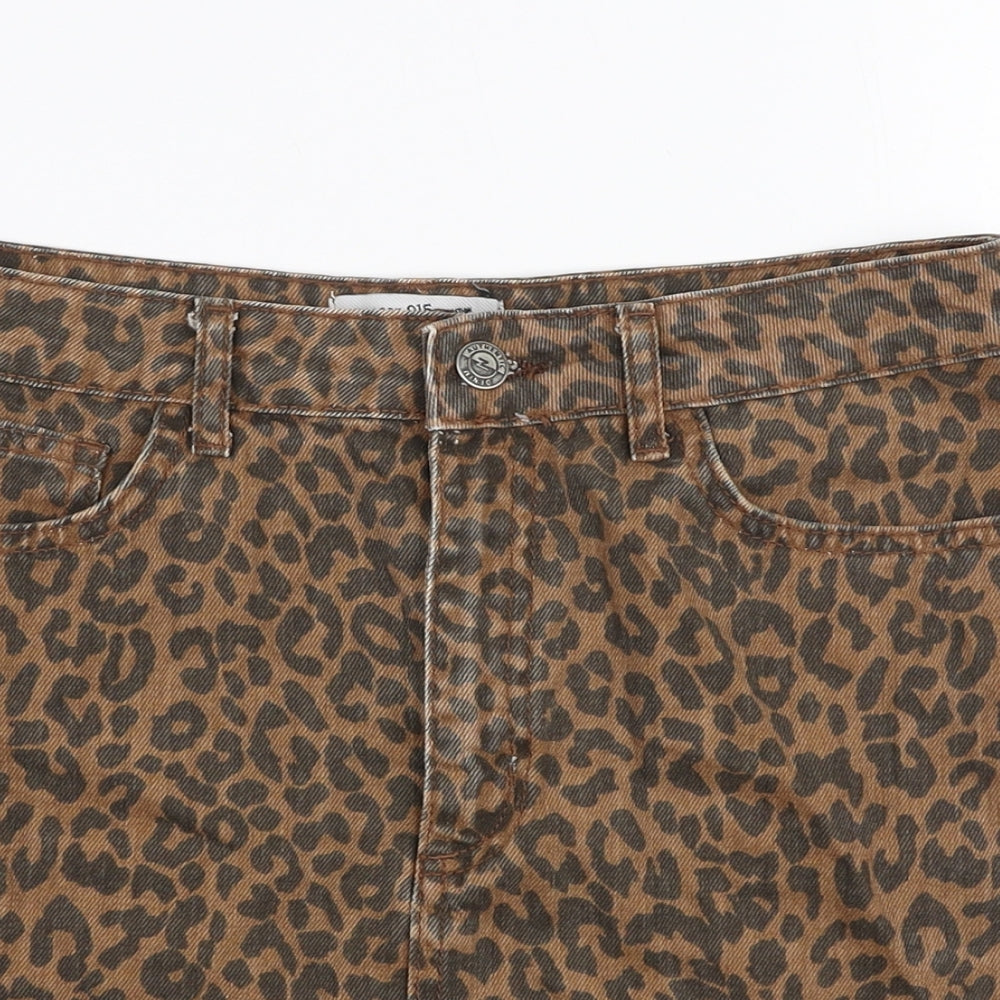 New Look Girls Brown Animal Print Cotton A-Line Skirt Size 14 Years  Regular Zip