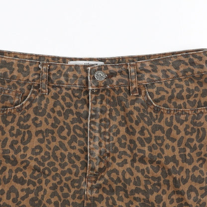 New Look Girls Brown Animal Print Cotton A-Line Skirt Size 14 Years  Regular Zip