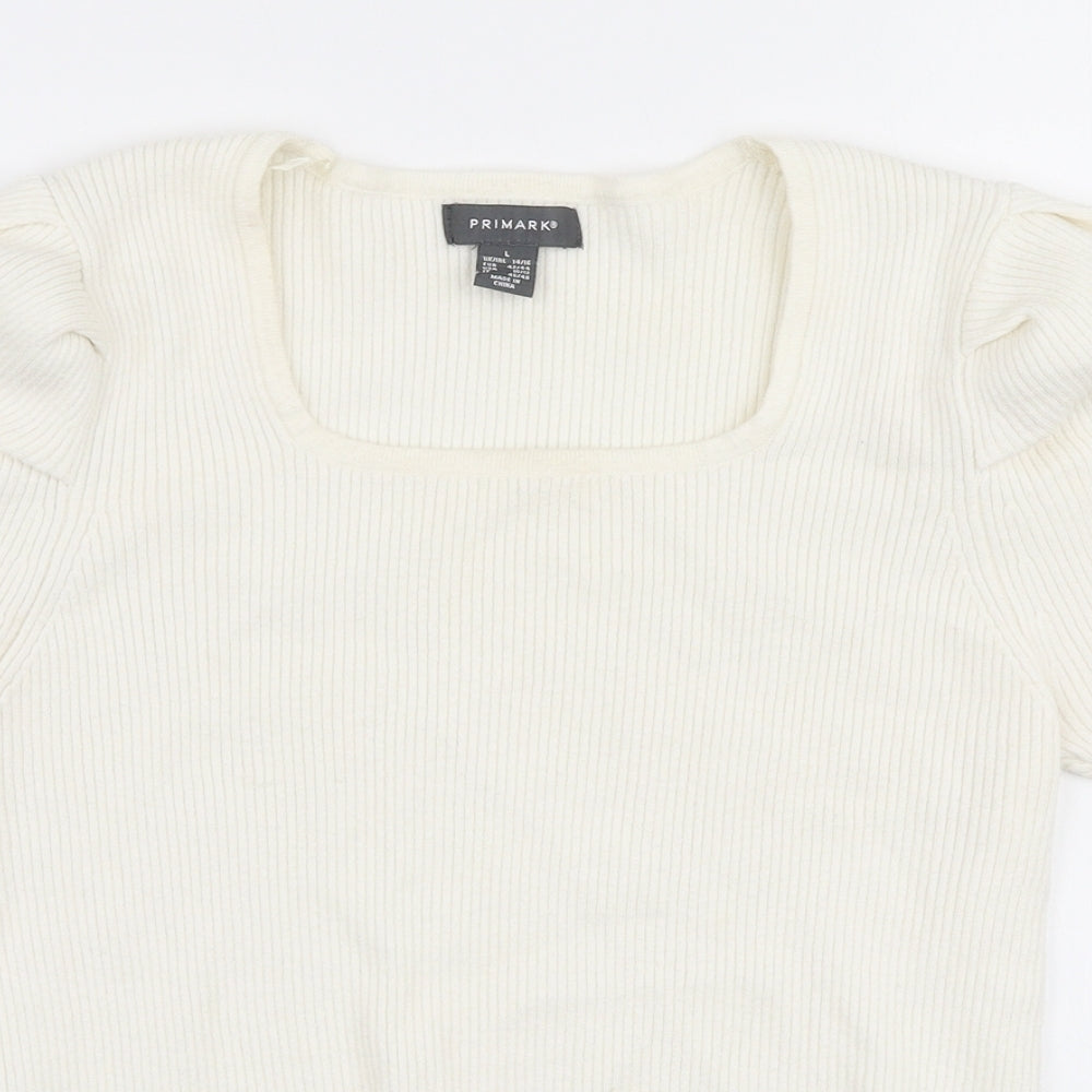 Primark Womens Ivory Square Neck  Viscose Pullover Jumper Size L