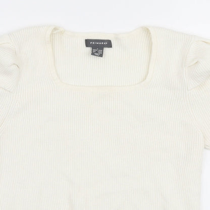 Primark Womens Ivory Square Neck  Viscose Pullover Jumper Size L