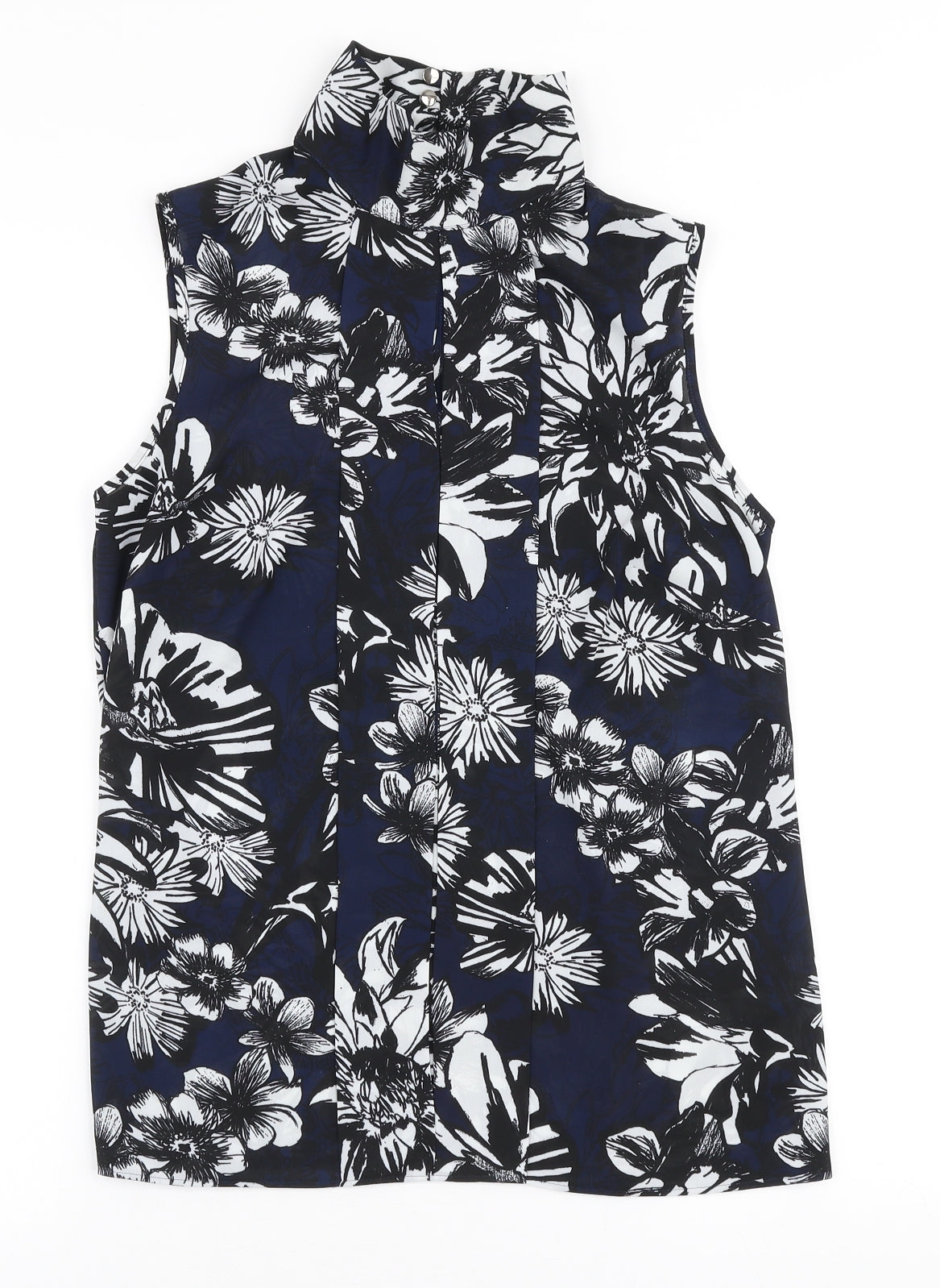 Papaya Womens Blue Floral Polyester Basic Blouse Size 10 High Neck