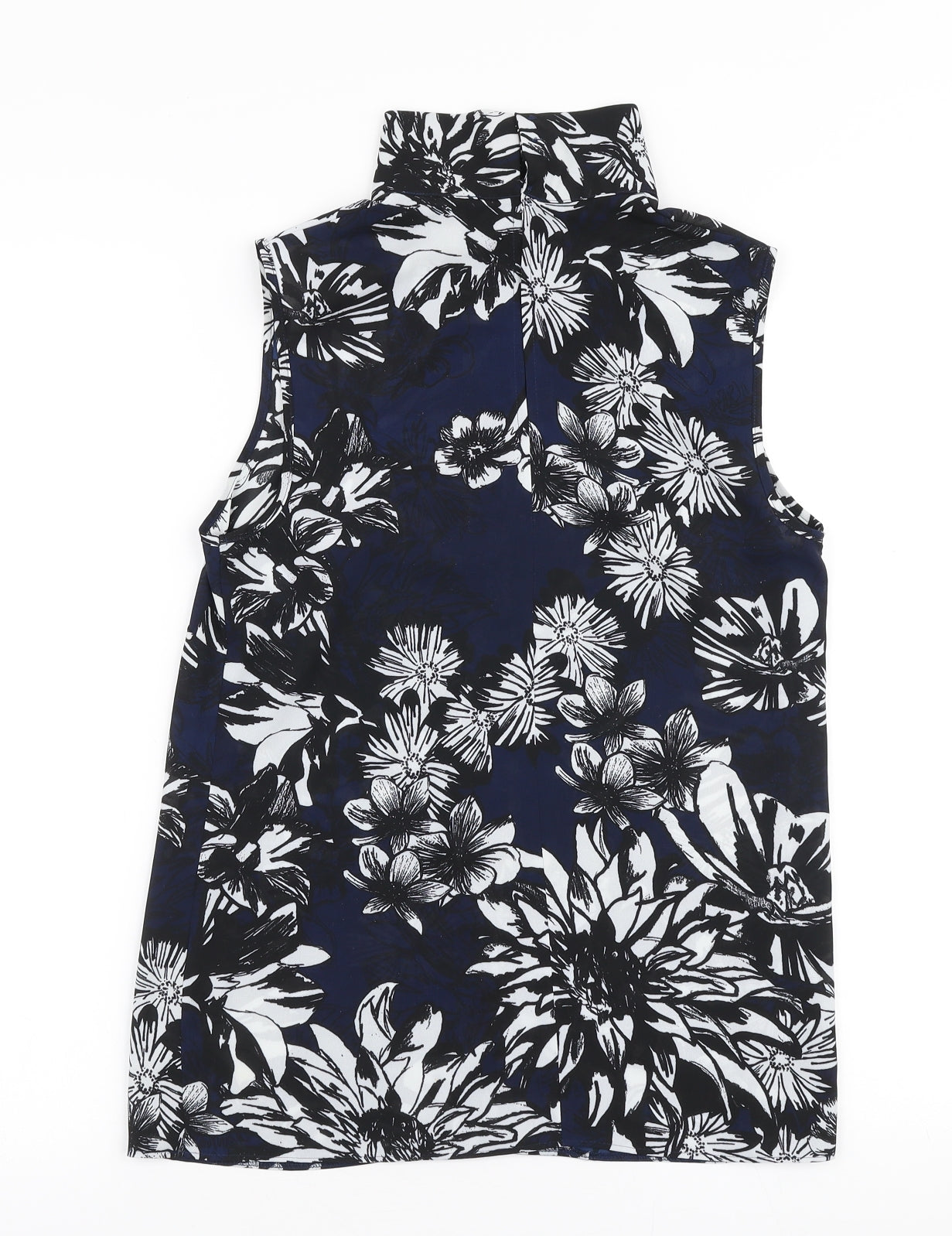 Papaya Womens Blue Floral Polyester Basic Blouse Size 10 High Neck