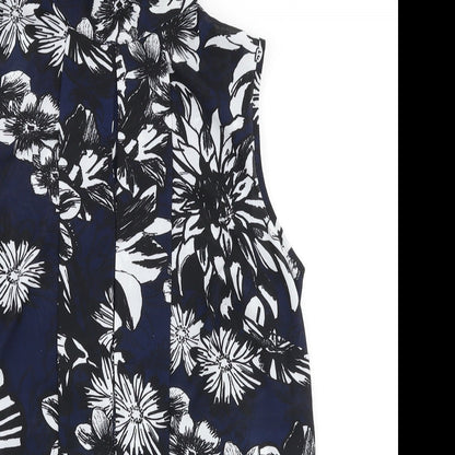 Papaya Womens Blue Floral Polyester Basic Blouse Size 10 High Neck