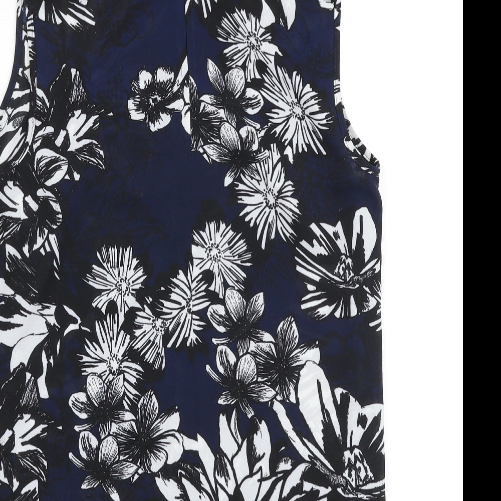 Papaya Womens Blue Floral Polyester Basic Blouse Size 10 High Neck