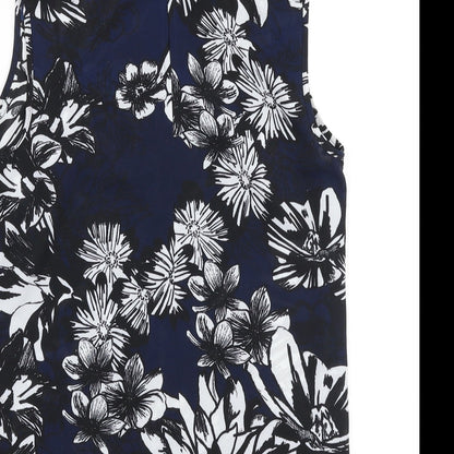 Papaya Womens Blue Floral Polyester Basic Blouse Size 10 High Neck