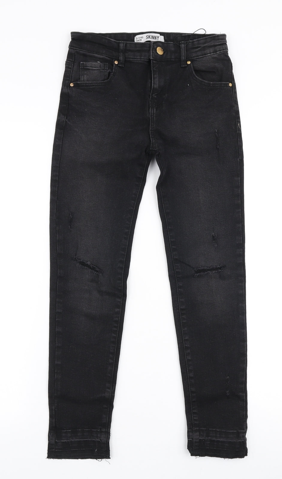 Denim Co Girls Black  Cotton Skinny Jeans Size 10-11 Years  Slim Zip - Ripped knees
