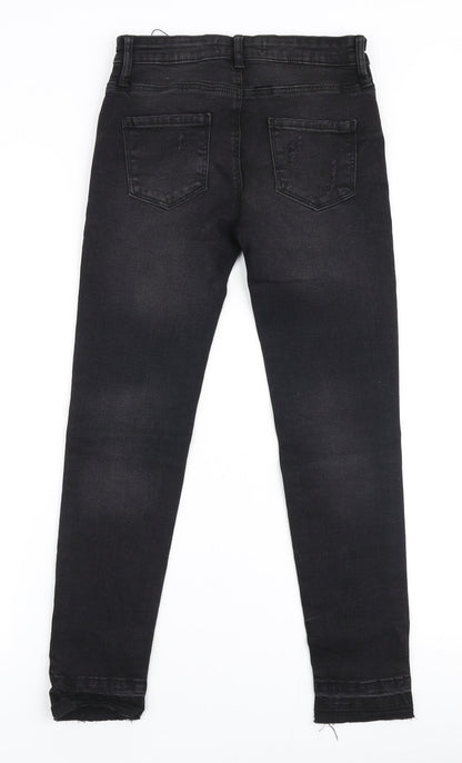 Denim Co Girls Black  Cotton Skinny Jeans Size 10-11 Years  Slim Zip - Ripped knees
