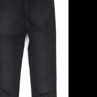 Denim Co Girls Black  Cotton Skinny Jeans Size 10-11 Years  Slim Zip - Ripped knees