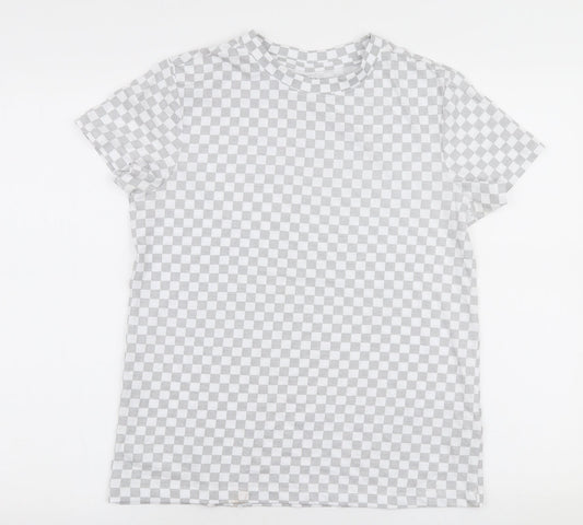 Primark Womens Grey Check 100% Cotton Jersey T-Shirt Size S Round Neck