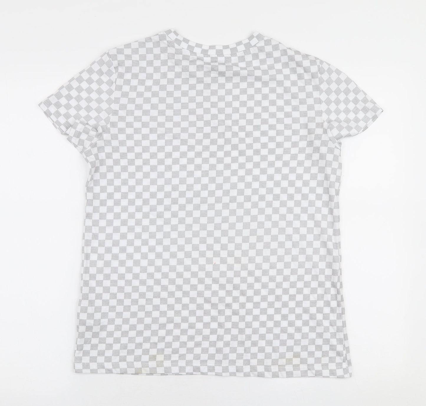 Primark Womens Grey Check 100% Cotton Jersey T-Shirt Size S Round Neck