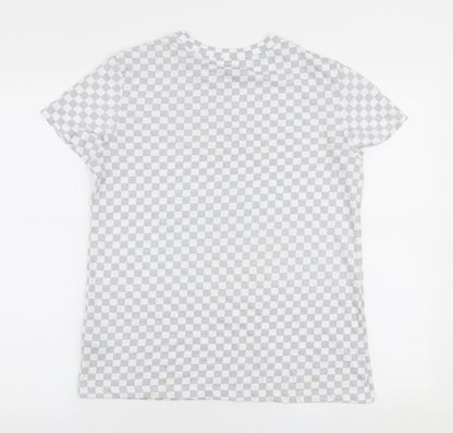 Primark Womens Grey Check 100% Cotton Jersey T-Shirt Size S Round Neck