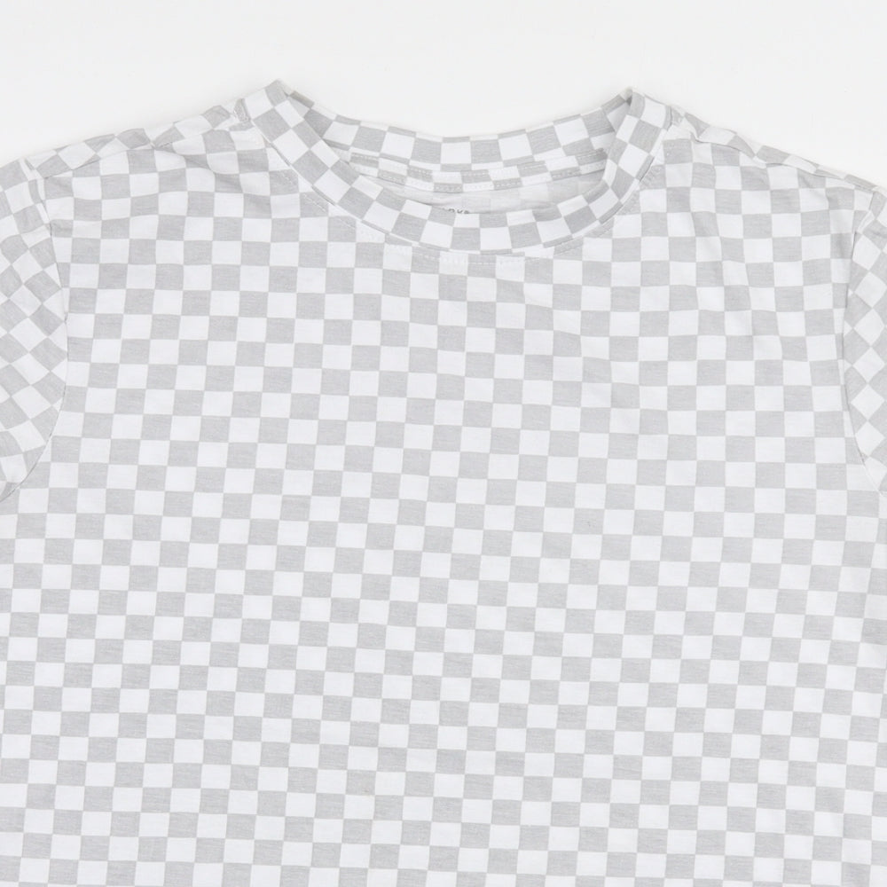 Primark Womens Grey Check 100% Cotton Jersey T-Shirt Size S Round Neck