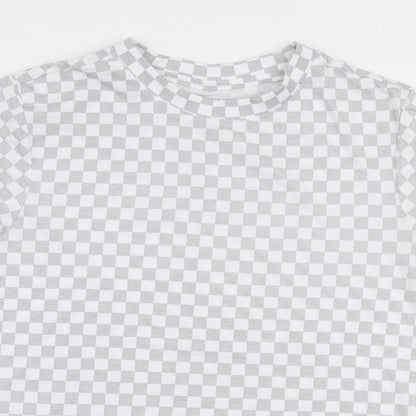 Primark Womens Grey Check 100% Cotton Jersey T-Shirt Size S Round Neck