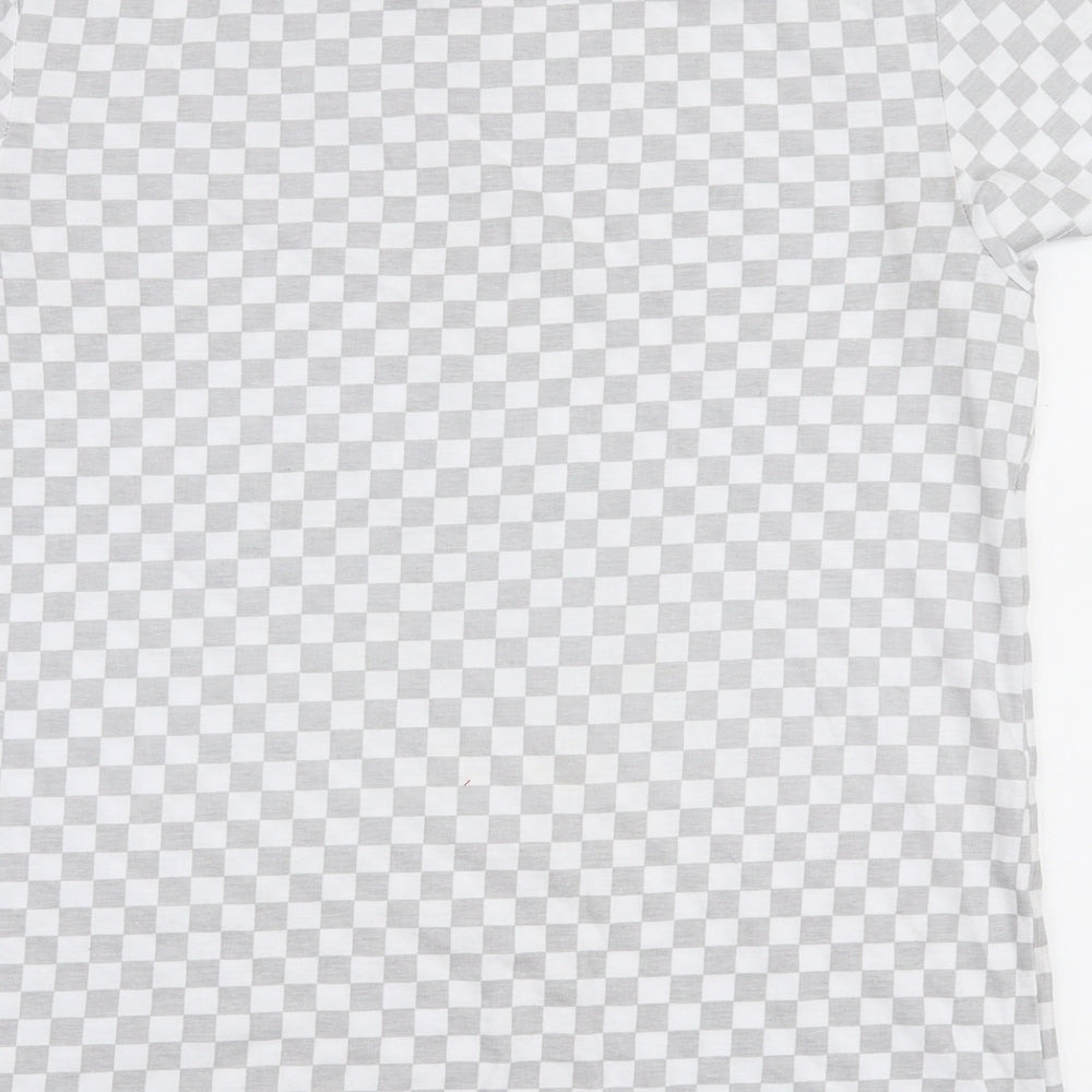 Primark Womens Grey Check 100% Cotton Jersey T-Shirt Size S Round Neck