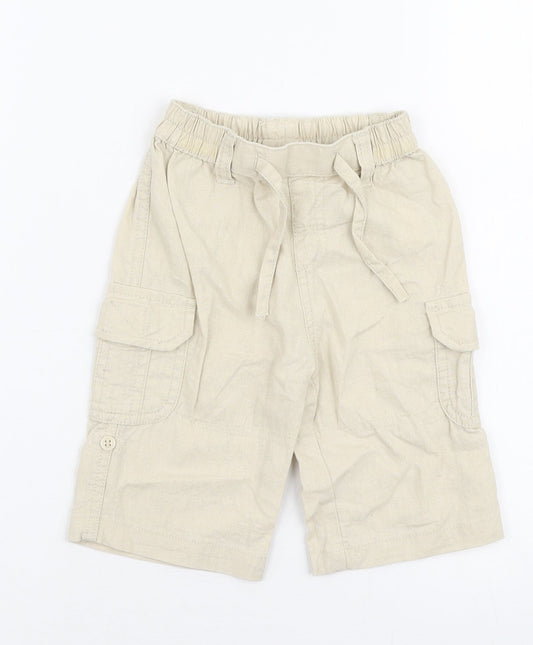 Preworn Boys Beige  Linen Cargo Trousers Size 3-6 Months  Drawstring