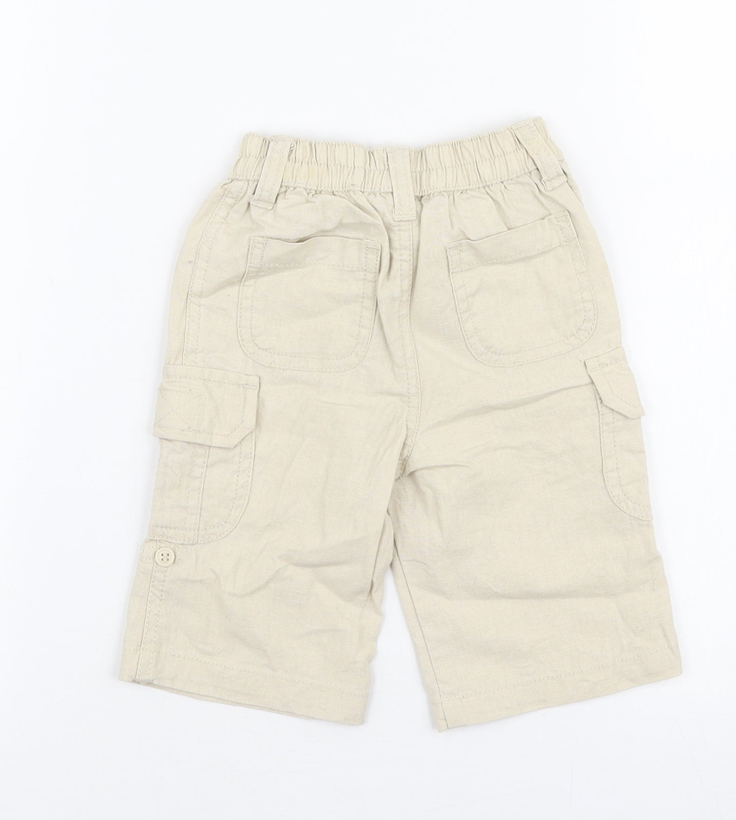 Preworn Boys Beige  Linen Cargo Trousers Size 3-6 Months  Drawstring