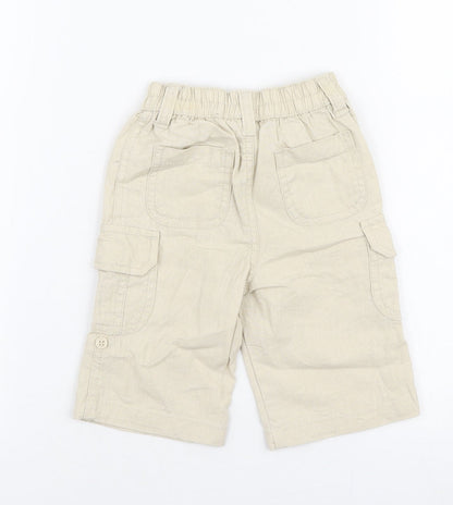 Preworn Boys Beige  Linen Cargo Trousers Size 3-6 Months  Drawstring