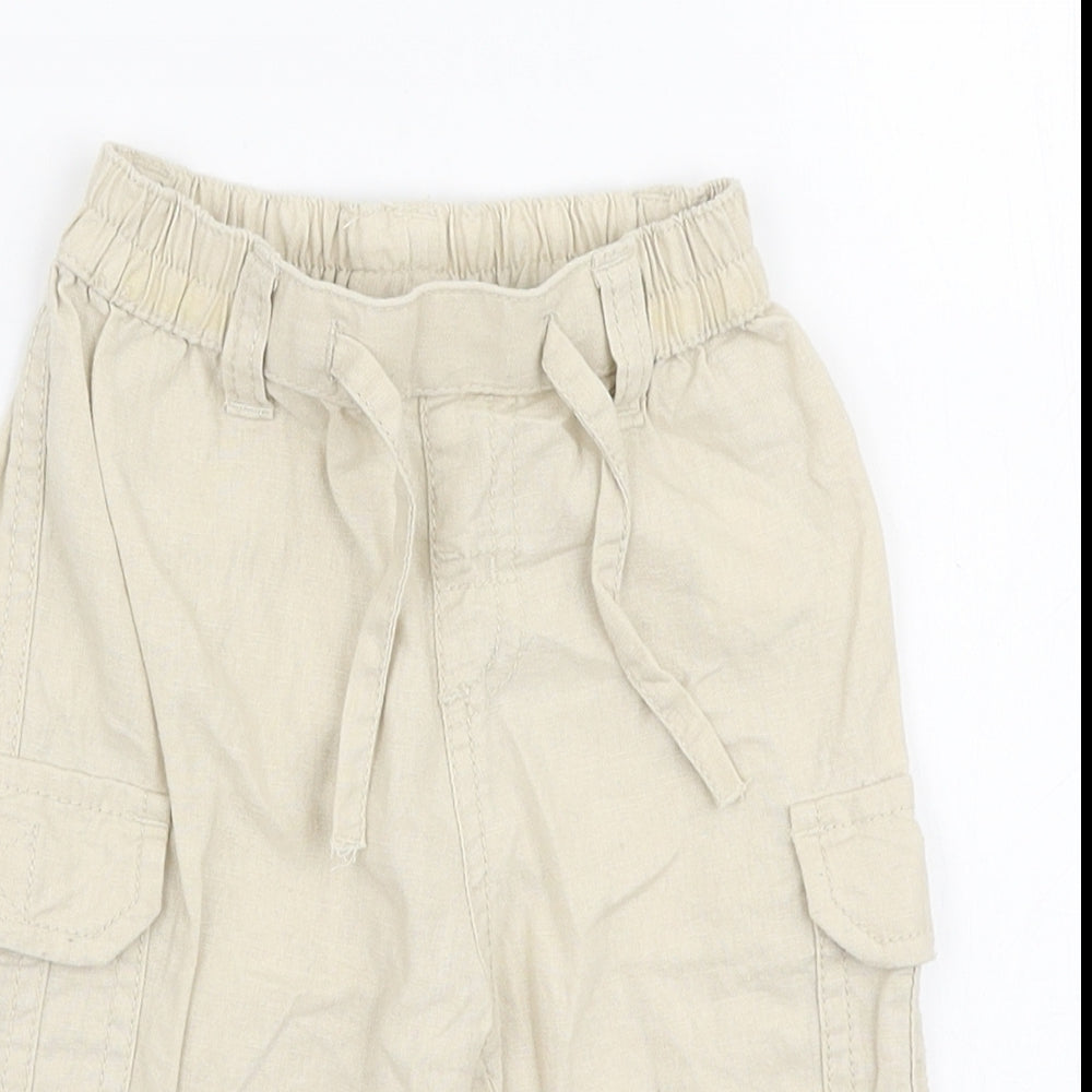 Preworn Boys Beige  Linen Cargo Trousers Size 3-6 Months  Drawstring
