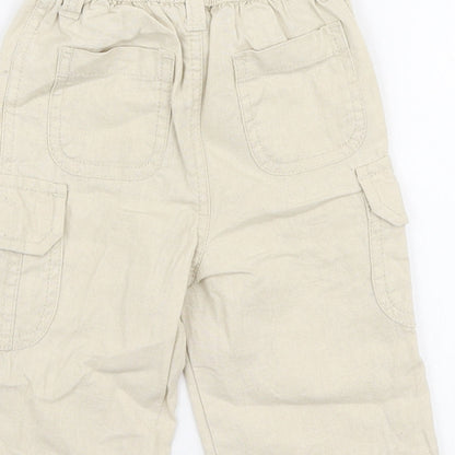 Preworn Boys Beige  Linen Cargo Trousers Size 3-6 Months  Drawstring