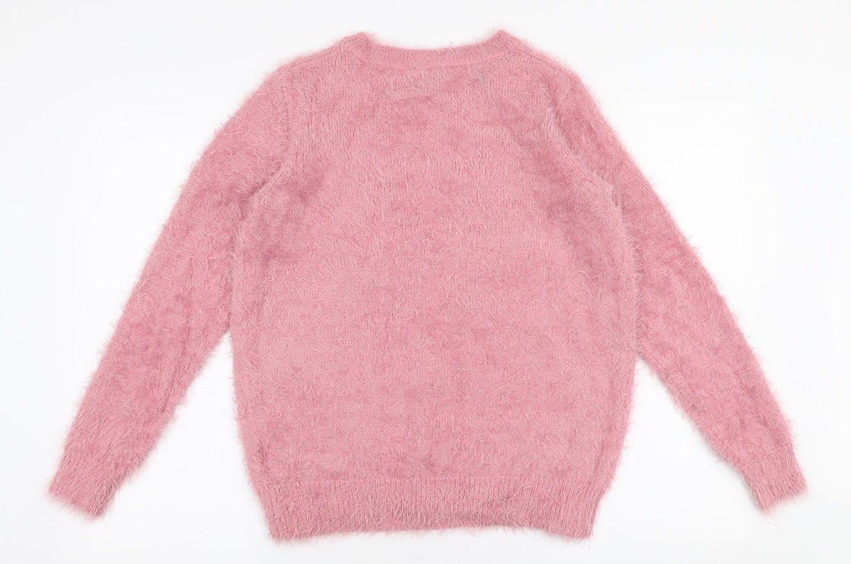 Back view of Fig women’s pink round neck nylon jumper, size S