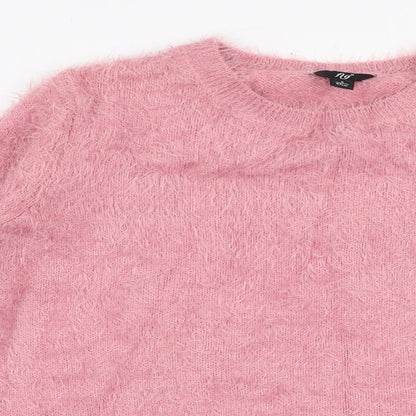 Close-up detail of Fig women’s pink round neck nylon jumper, size S