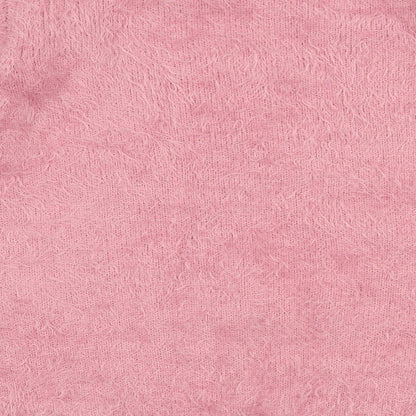Brand and care label for Fig women’s pink round neck nylon jumper, size S