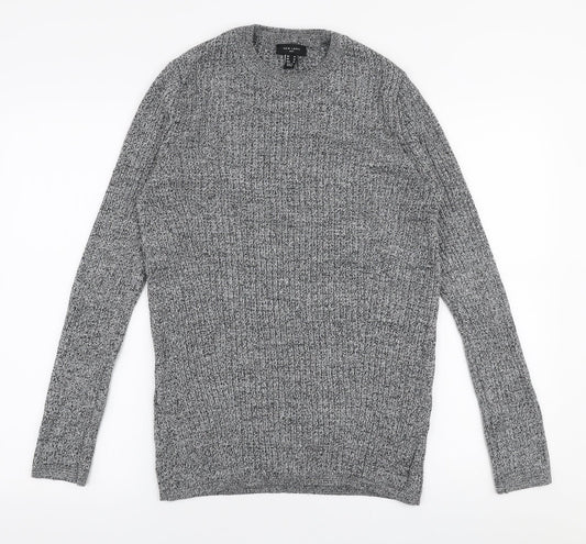New Look Mens Grey Round Neck  Acrylic Pullover Jumper Size M