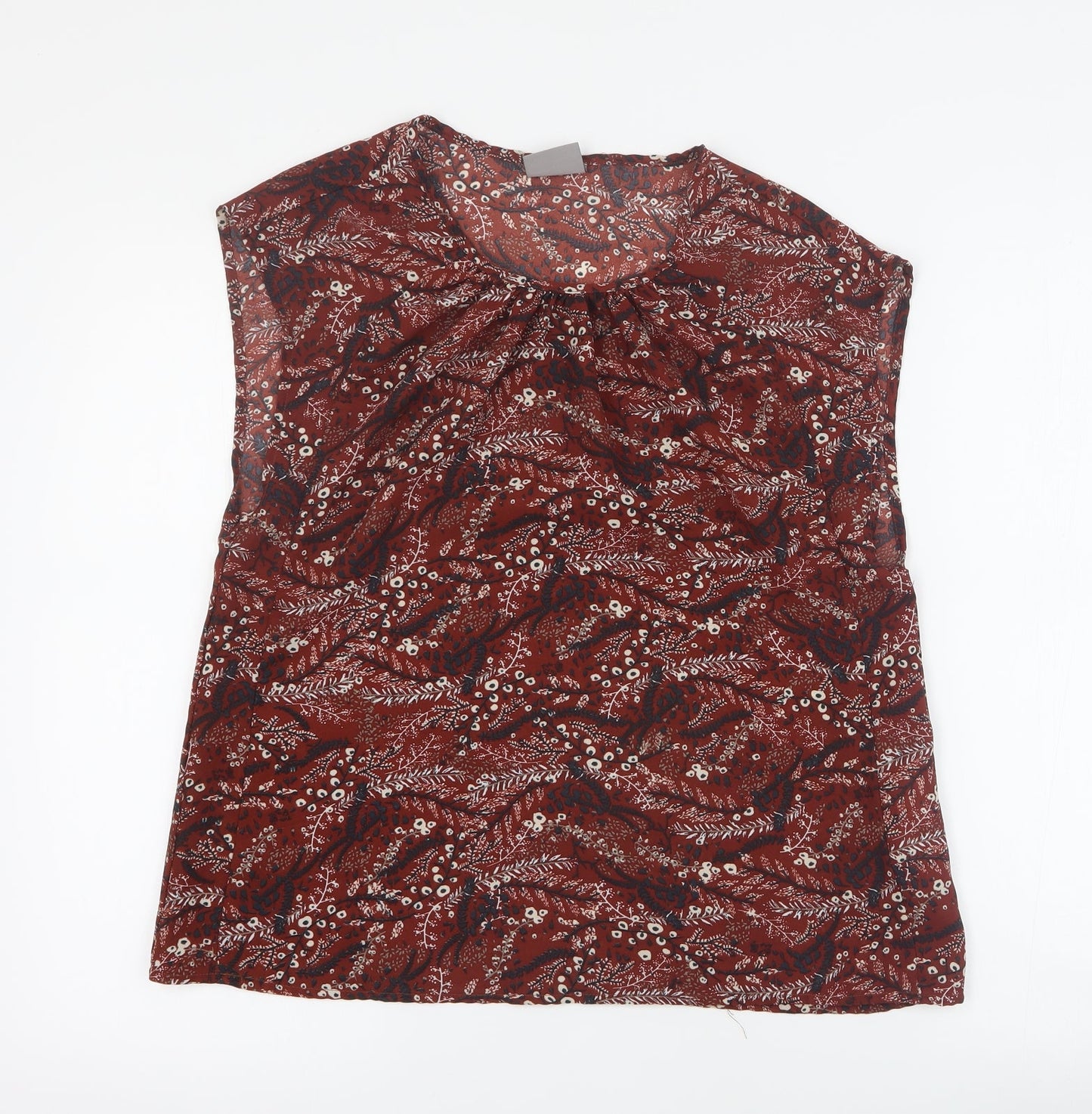 VERO MODA Womens Brown Floral Polyester Basic Blouse Size S Scoop Neck