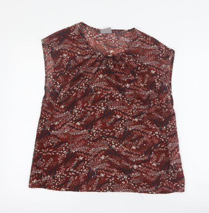 VERO MODA Womens Brown Floral Polyester Basic Blouse Size S Scoop Neck