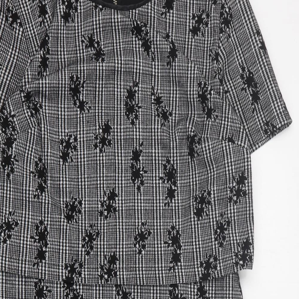 Oasis Womens Black Houndstooth Polyester A-Line  Size S  Round Neck Zip