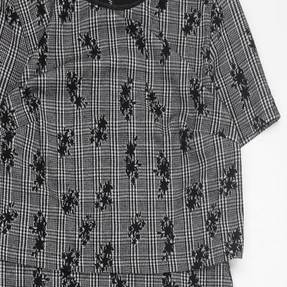 Oasis Womens Black Houndstooth Polyester A-Line  Size S  Round Neck Zip